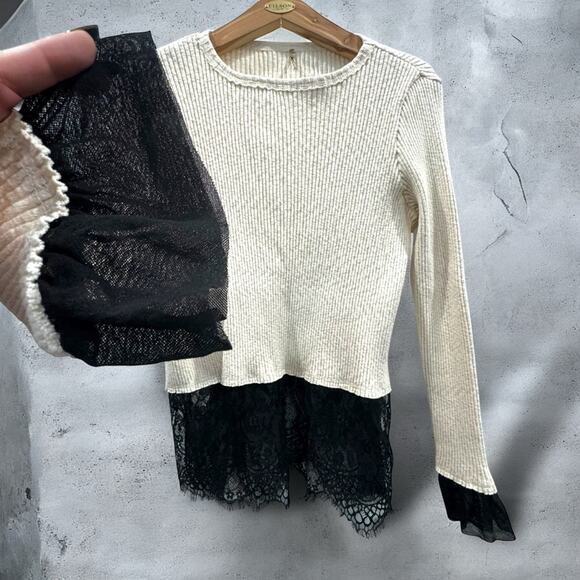 Vintage Y2K Practical Magic Black Lace Cream Whimsigoth Grunge LONG SLEEve - Picture 5 of 16